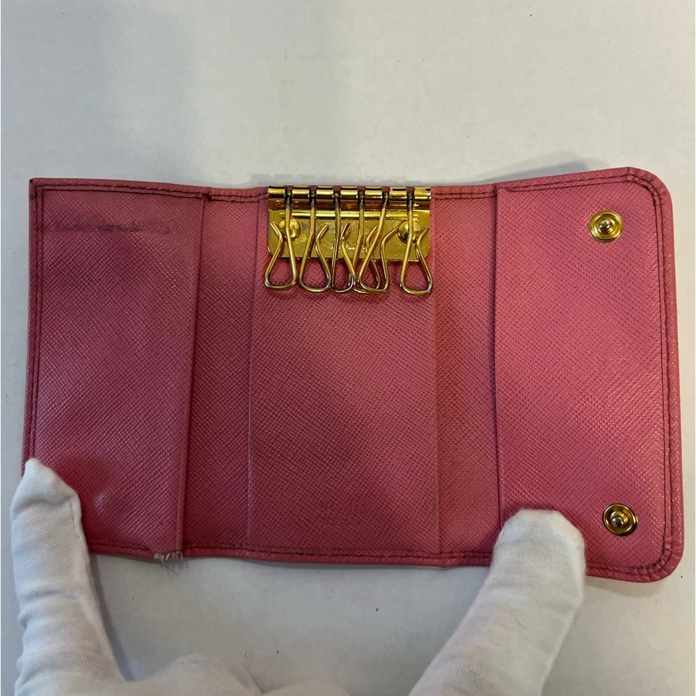 PRADA authentic Saffiano leather pink‎ key  card case with box